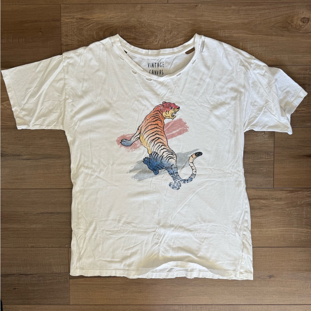 Vintage Canvas White Tiger Graphic Tee